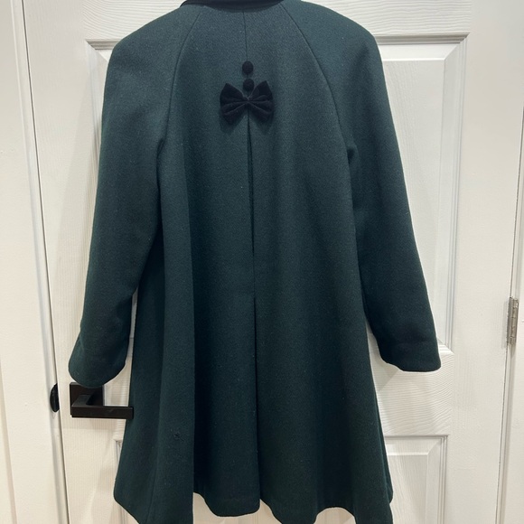 Vintage Jo Lene Dark Green Wool Blend Overcoat Size 14 Velvet Collar Bow Accent - Picture 5 of 9